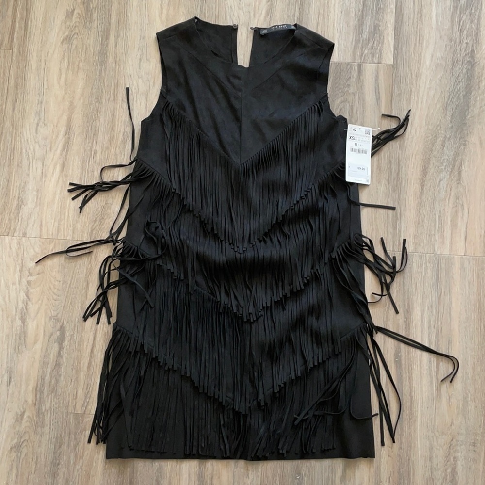 Zara faux suede fringe dress